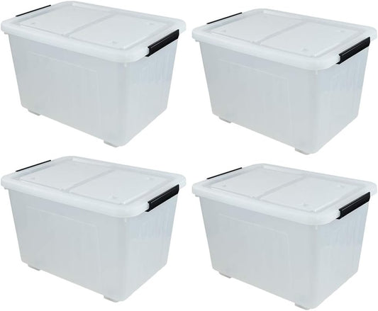 Farmoon 50 Quart Clear Storage Bin, Large Plastic Stackable Box with Lid, 4 Packs