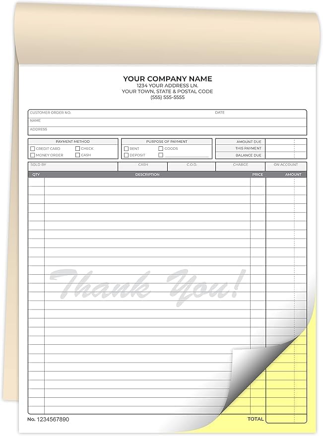 Custom 5.5" X 8.5" Invoice Receipt Book, Carbonless NCR Invoice Book in 2-Part Duplicate Receipts, Estimates, Purchase Orders, Sales Orders (White/Yellow/Pink, 1000 Sets)