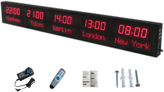5 City Digital Wall Clock World Time Zone Display, City Can Be Changed, The Brightness Can Be Adjusted in Three Levels, The All-Aluminum Shell, for Hotel