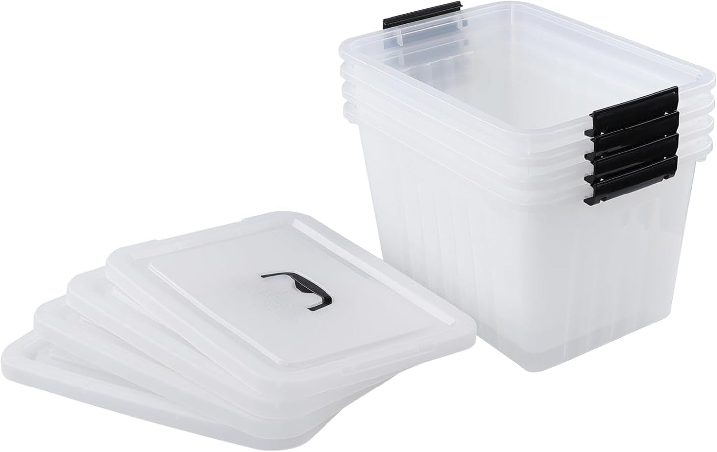 Wekioger 22 Quart Plastic Container Box with Lid, Set of 4 Latching Storage Bin with Handle, Clear