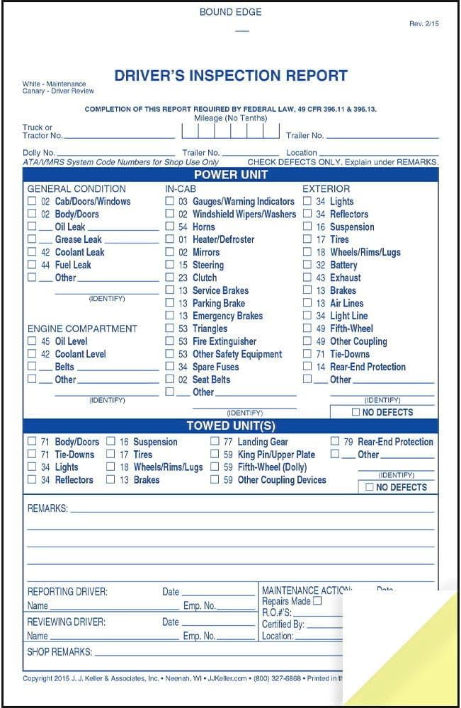 Detailed Driver's Vehicle Inspection Report 4-pk. - Book Format with 31 Sets, 2-Ply Carbonless, Blue Ink, 5.5" x 8.5", Meet FMCSR Requirements, J. J. Keller & Associates, Inc.