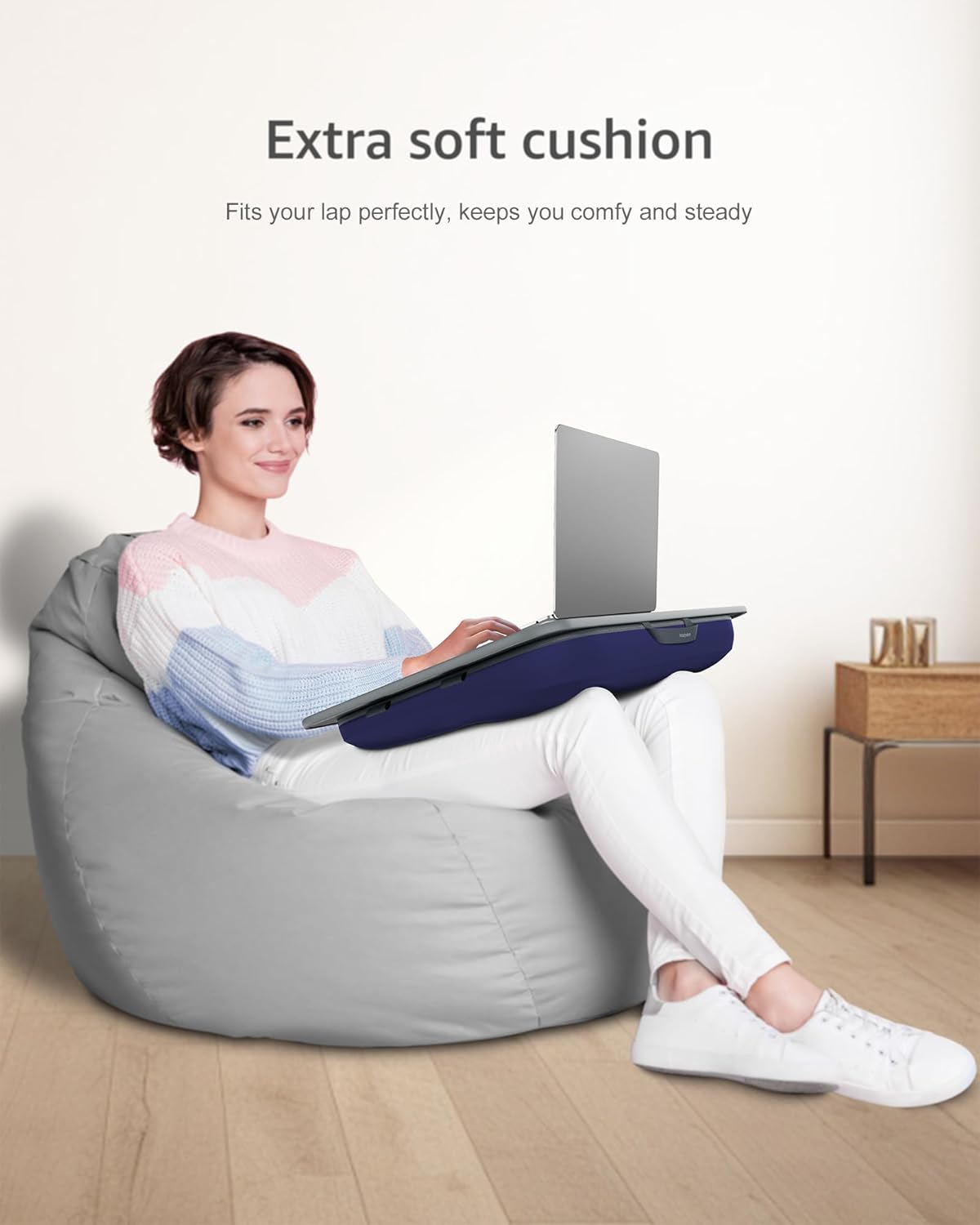Lap Desk with Washable Cushion – Fits up to 17-Inch Laptops – Portable Laptop Desk & Stand – Bed desks & Tray for Writing, Reading, Working, Gaming on Bed, Couch, Floor –Istudyniture -Large, NavyBlue