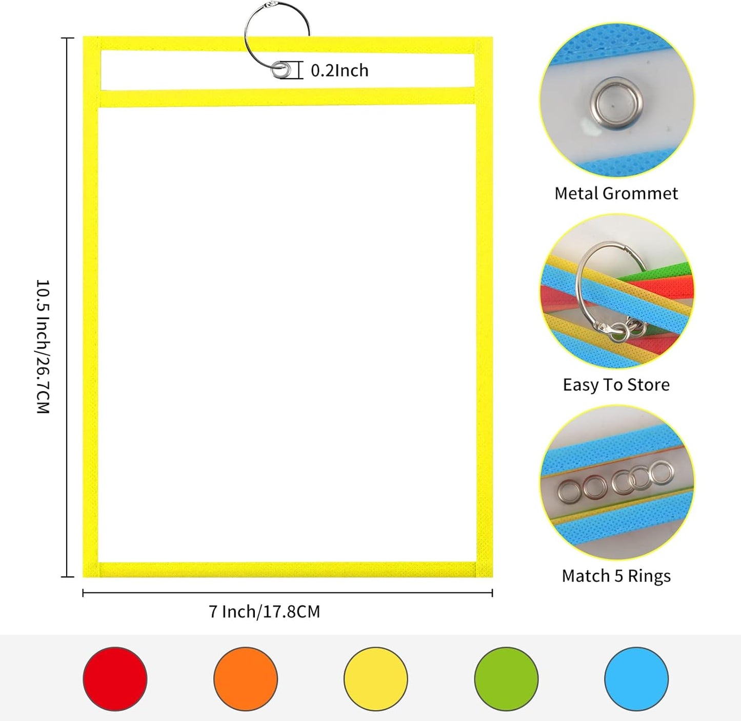 50 Pack 6x9 Inch Shop Ticket Holders - 5 Assorted Colors Dry Erase Pocket Sleeves with 5 Rings for Industrial Shop Ticket & Office