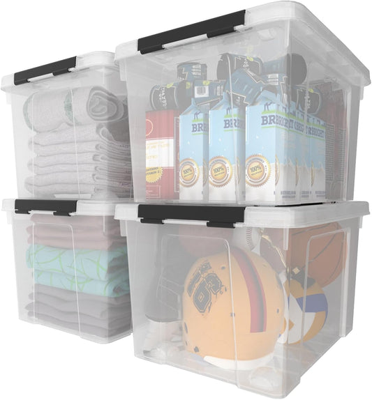 4-Pack 50 Quart Large Clear Storage Box, Plastic Storage Latch Bin