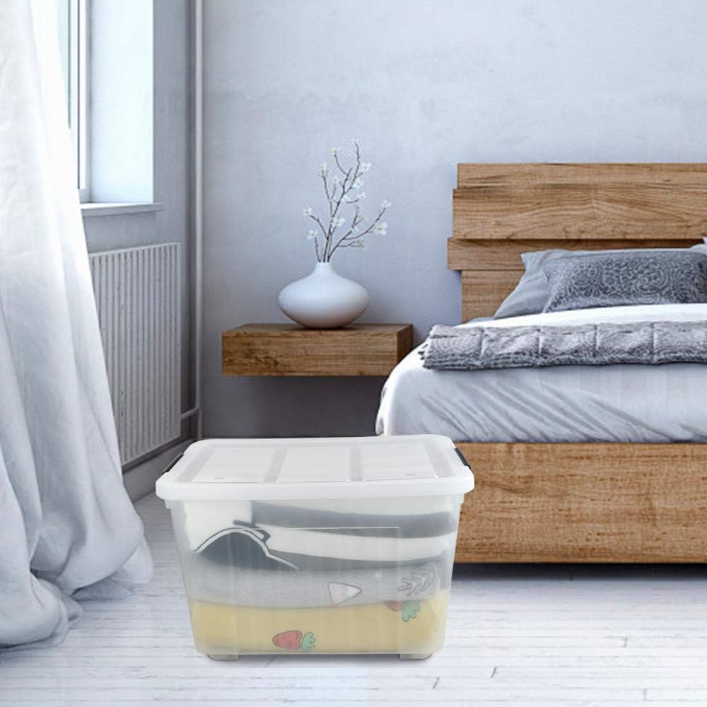 Farmoon 70 Quart Clear Storage Bin with Wheels, Large Plastic Stackable Cotainer Box with Lid, 4 Packs