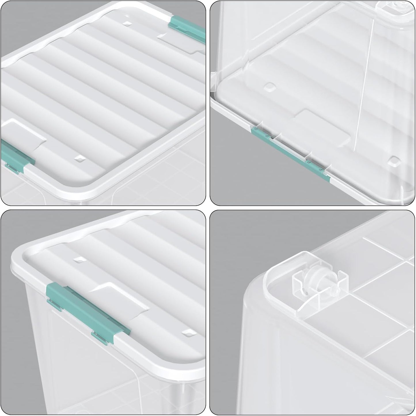 85 Quart (21 Gallon) Clear Large Plastic Storage Latch Box with Lid, Plastic Storage Bins with Wheels, 4-Pack