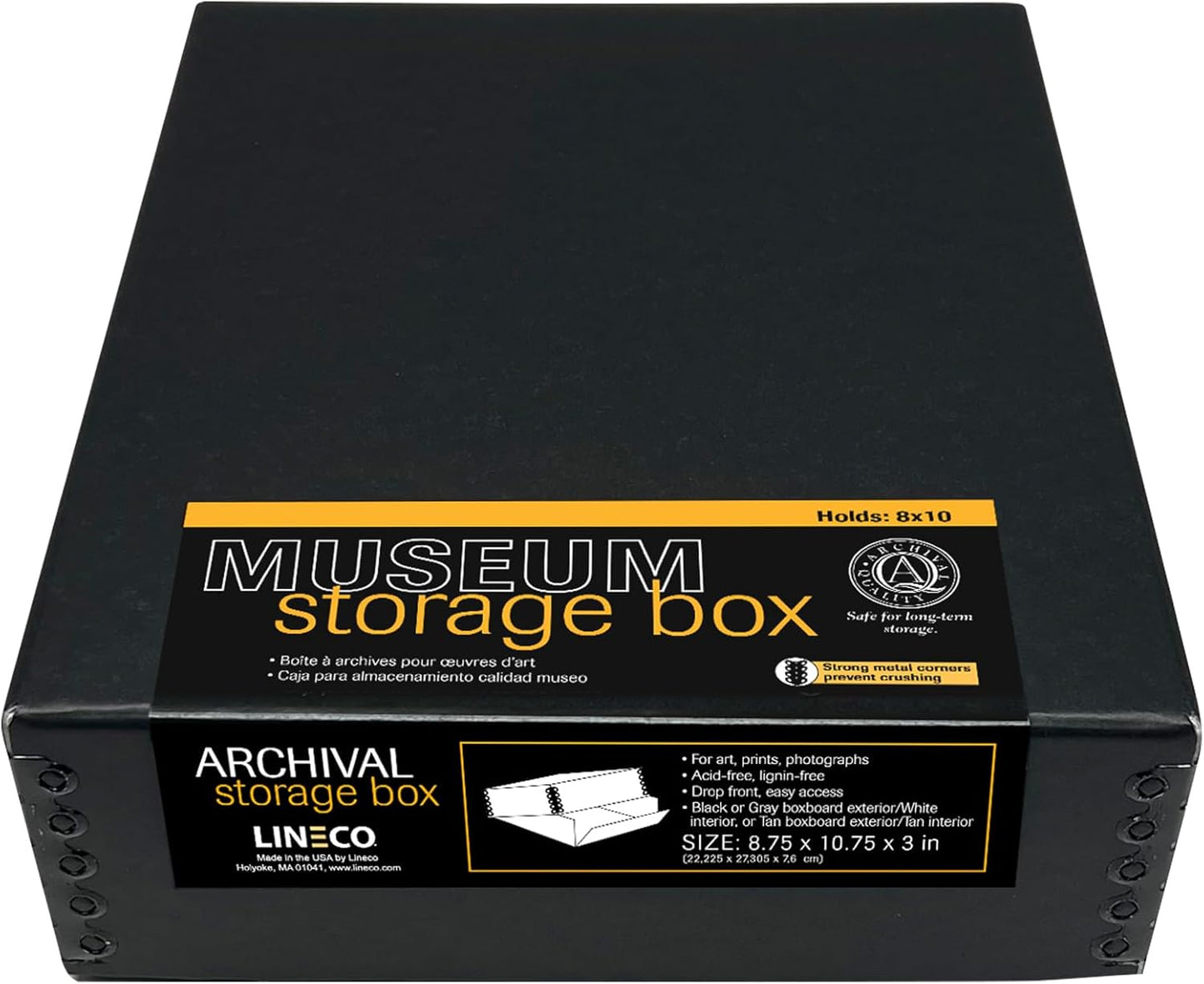 Lineco, 8x10 Museum Archival Storage Box, Drop Front Design with Metal Edge, Acid-Free, Preserveor for Photos, Documents, Crafts, DIY, Black