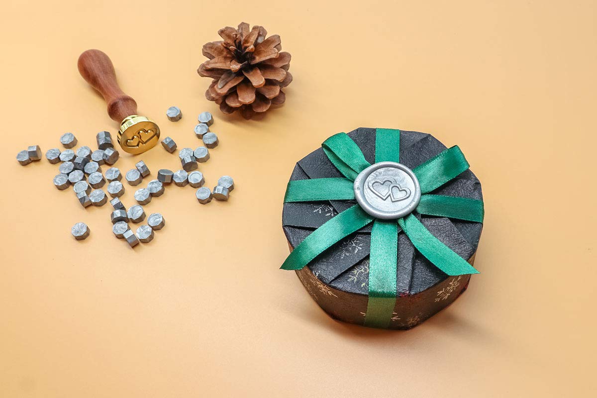 Wax Sealing Stamper, VOOSEYHOME Two Intertwined Hearts Seal Stamp with Rosewood Handle, Decorating on Holiday Cards Invitations Sealers Packings Letters for Birthday Themed Parties Weddings Signatures