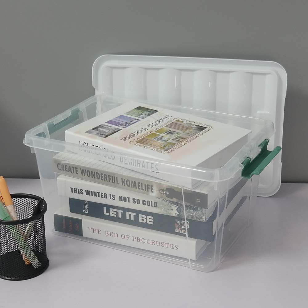 Gloreen 14 Quart Clear Storage Bins with Lid and Handle, Multipurpose Stackable Plastic Storage Latches Box/Containers