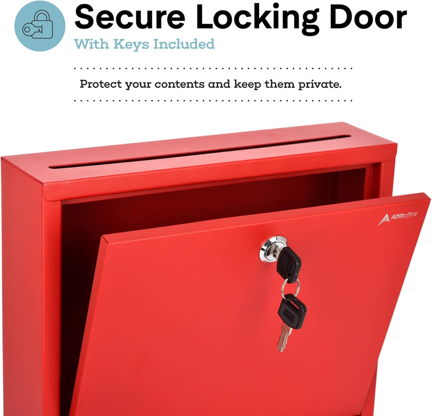 Adir Metal Suggestion Box with Lock and Slot, Wall Mount Deposit Box for Payments and Checks, Office Mail Box for Employees, Mailbox for House, Safe Drop Box with Keys - 3x10x12 Inch Red
