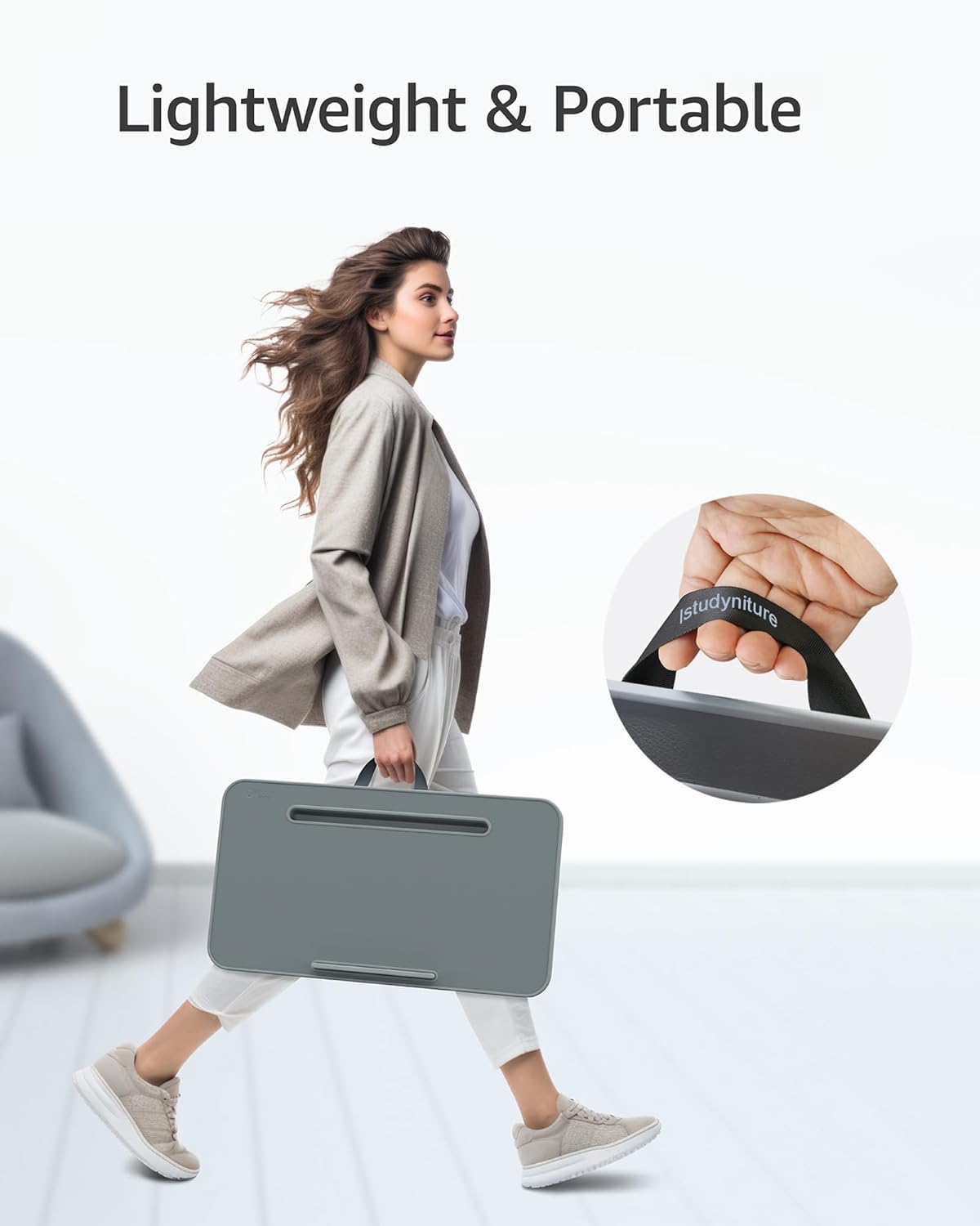 Istudyniture Lap Desk with Washable Cushion – Fits up to 17-Inch Laptops – Portable Laptop Desk & Stand – Bed desks & Tray for Writing, Reading, Working, Gaming on Bed, Couch, Floor – Large, Grey