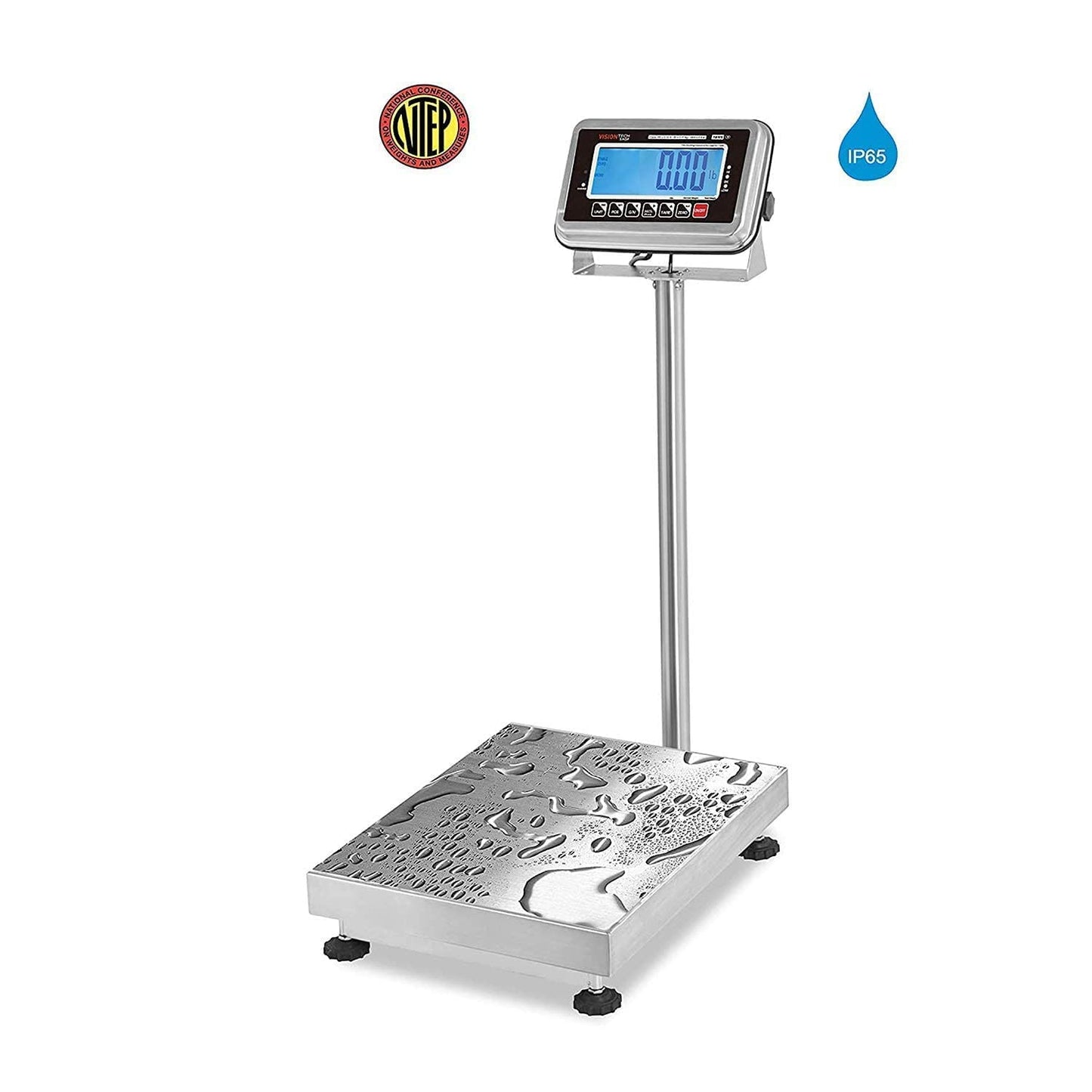 VisionTechShop TBWS-200 Washdown Stainless Steel Bench Scale, Lb/Kg/Oz Switchable, 200lb Capacity, 0.05lb Readability, NTEP Legal for Trade