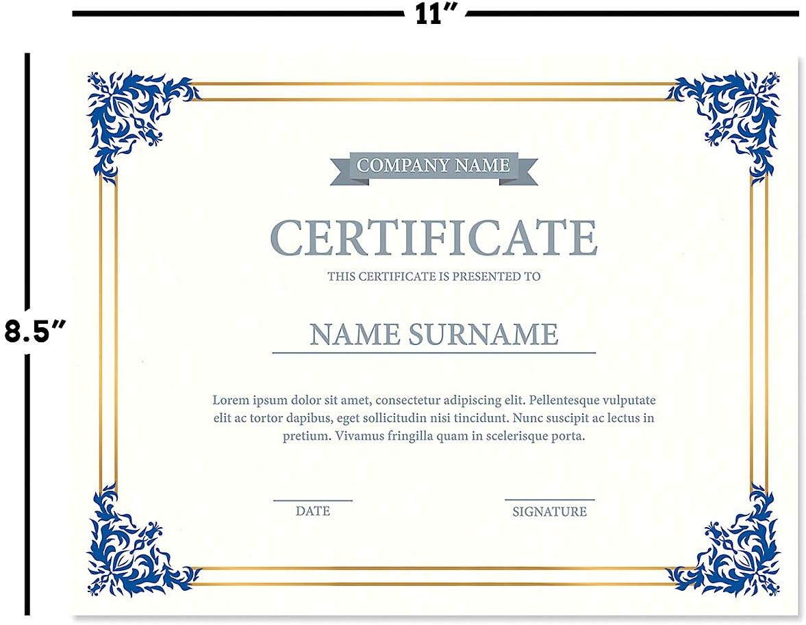 Empire Blue, Gold & White Parchment Certificate Papers - Pack of 25, Laser & Inkjet Printer Compatible, for Office, Business Awards, Graduation, School Diplomas, 8-1/2" x 11" on 60 lb. Stock