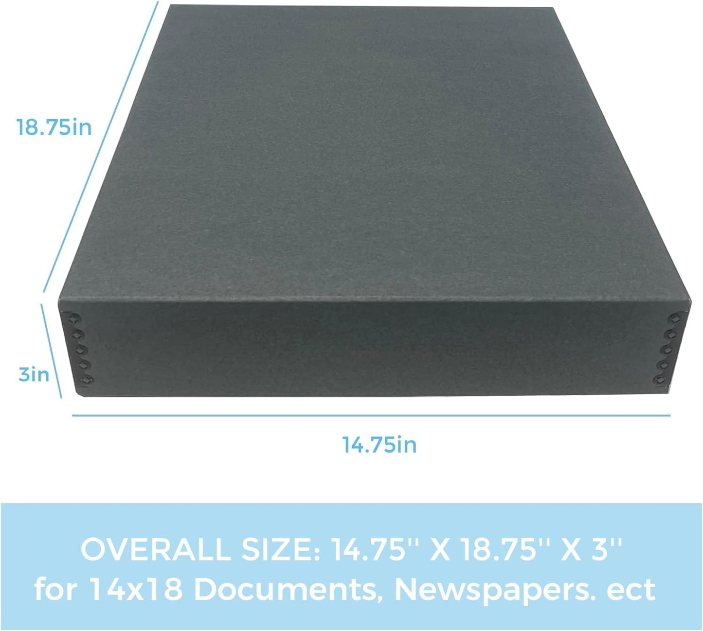 Lineco Museum Archival Storage Box, 14.75x18.75x3 in. Drop Front Design. Acid-Free with Metal Edge. Organize Photos, Pictures, Prints, Documents, Crafts, DIY. Gray, 2 Pack