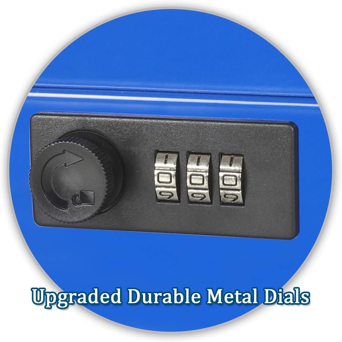 Jssmst Large Locking Cash Box with Money Tray, Metal Money Box with Combination Lock, Code Lock Box Blue Money Safe, SM-CB02305XL