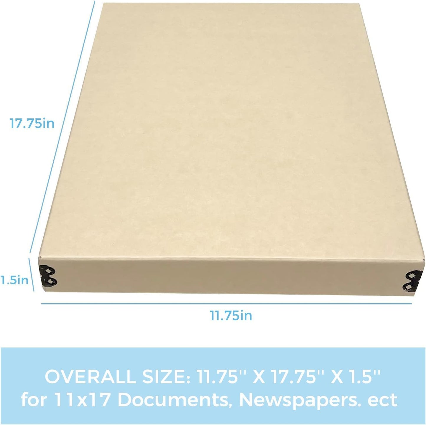 Lineco Museum Archival Storage Box, 11.75x17.75x1.5 in. Drop Front Design. Acid-Free with Metal Edge. Organize Photos, Pictures, Prints, Documents, Crafts, DIY. Tan, 1 Pack