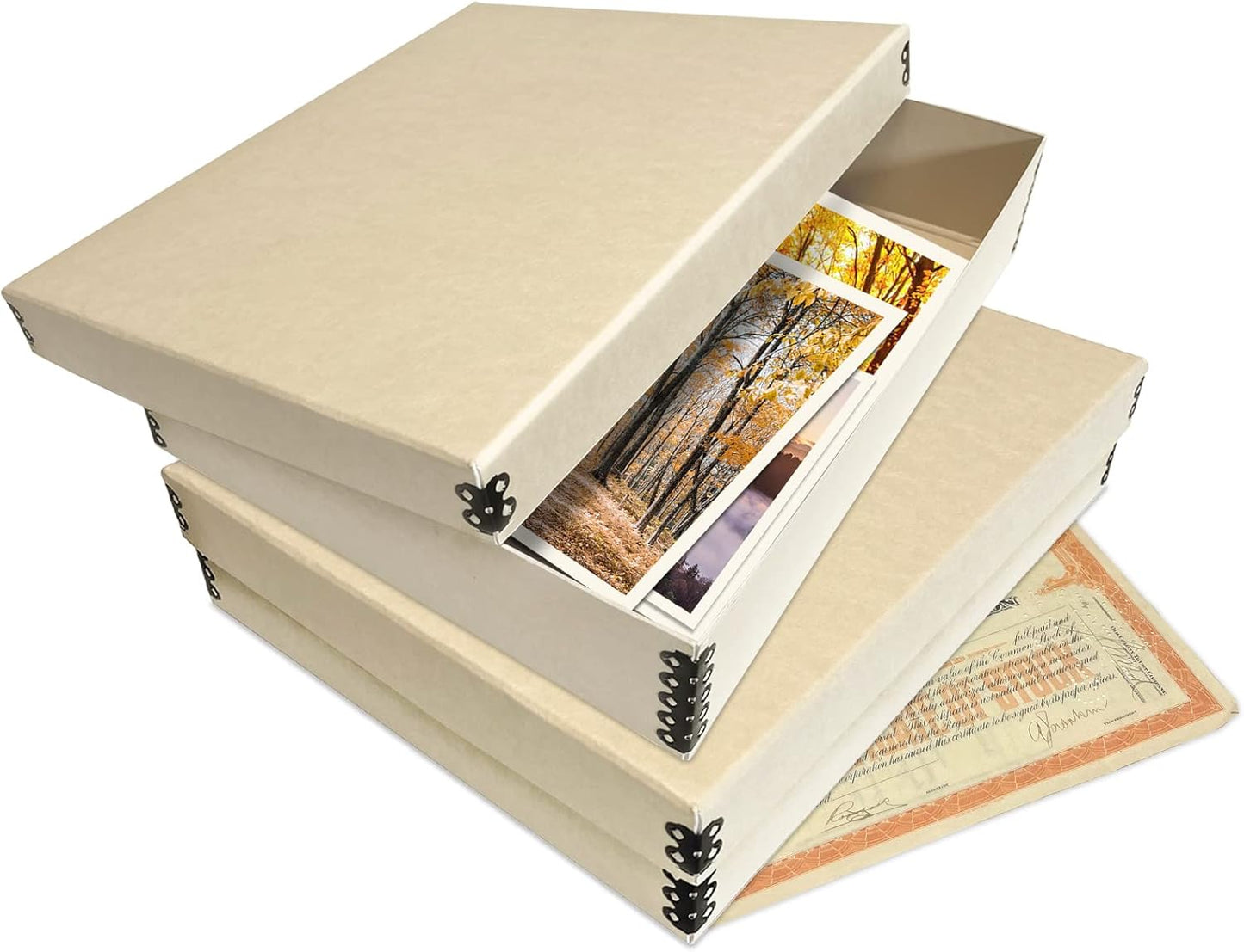 Lineco Museum Archival Storage Box, 11.75x14.75x3 in. Drop Front Design. Acid-Free with Metal Edge. Organize Photos, Pictures, Prints, Documents, Crafts, DIY. Tan, 1 Pack