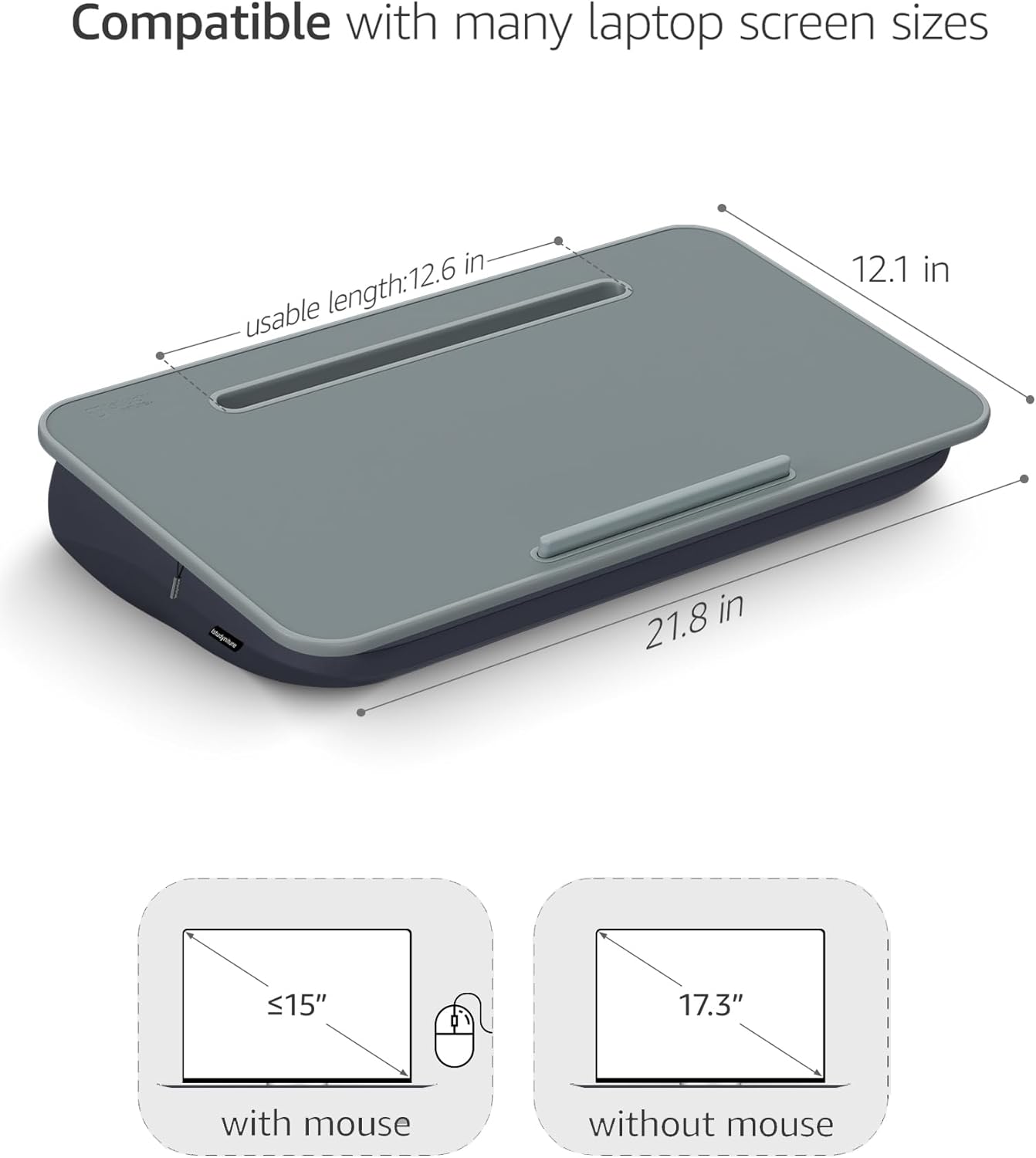 Istudyniture Lap Desk with Washable Cushion – Fits up to 17-Inch Laptops – Portable Laptop Desk & Stand – Bed desks & Tray for Writing, Reading, Working, Gaming on Bed, Couch, Floor – Large, Grey