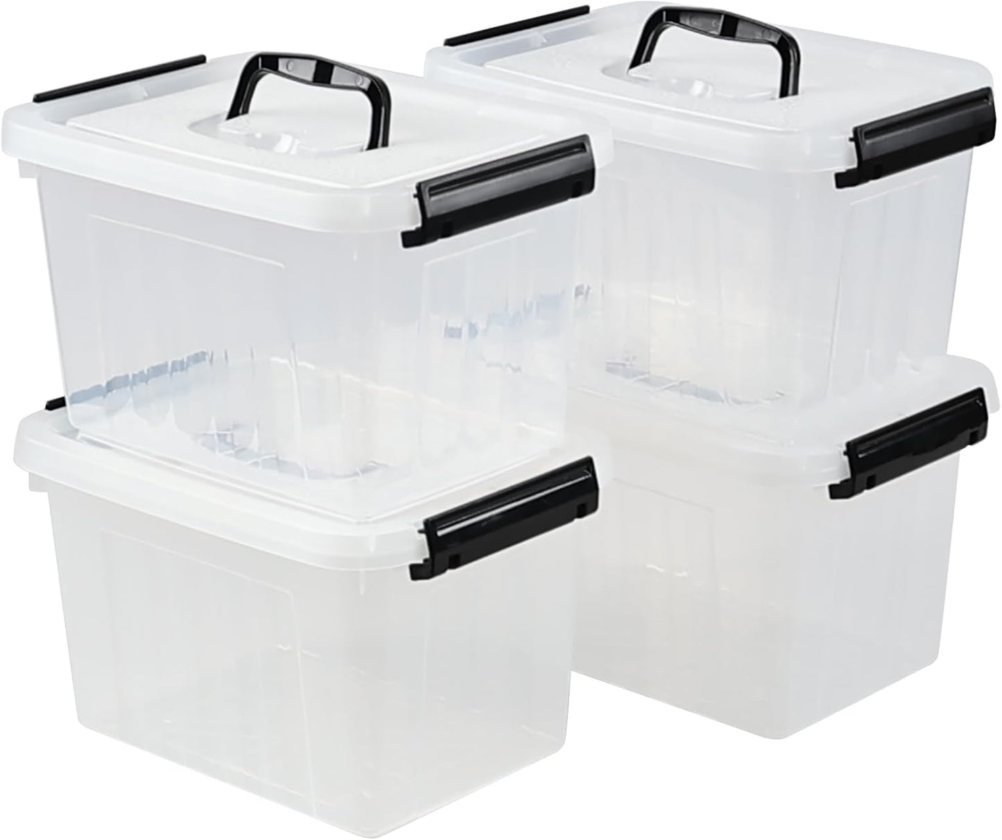 Wekioger 4 Pack 6 Quart Latching Box, Clear Lidded Storage Bins, Small Container with Handle