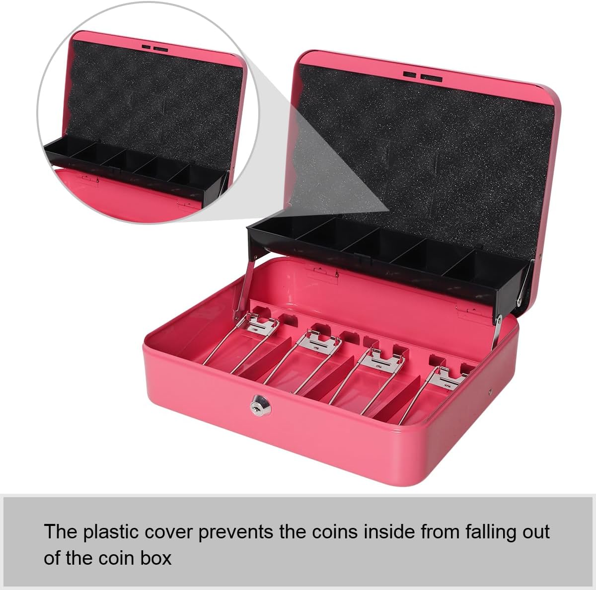 Jssmst Cash Box with Money Tray and Lock - Pink Cash Box with Key Lock Safe Money Box Large, Locking Register Drawer for Money, 11.8'' x 9.5'' x 3.5'', SM-CB005PK