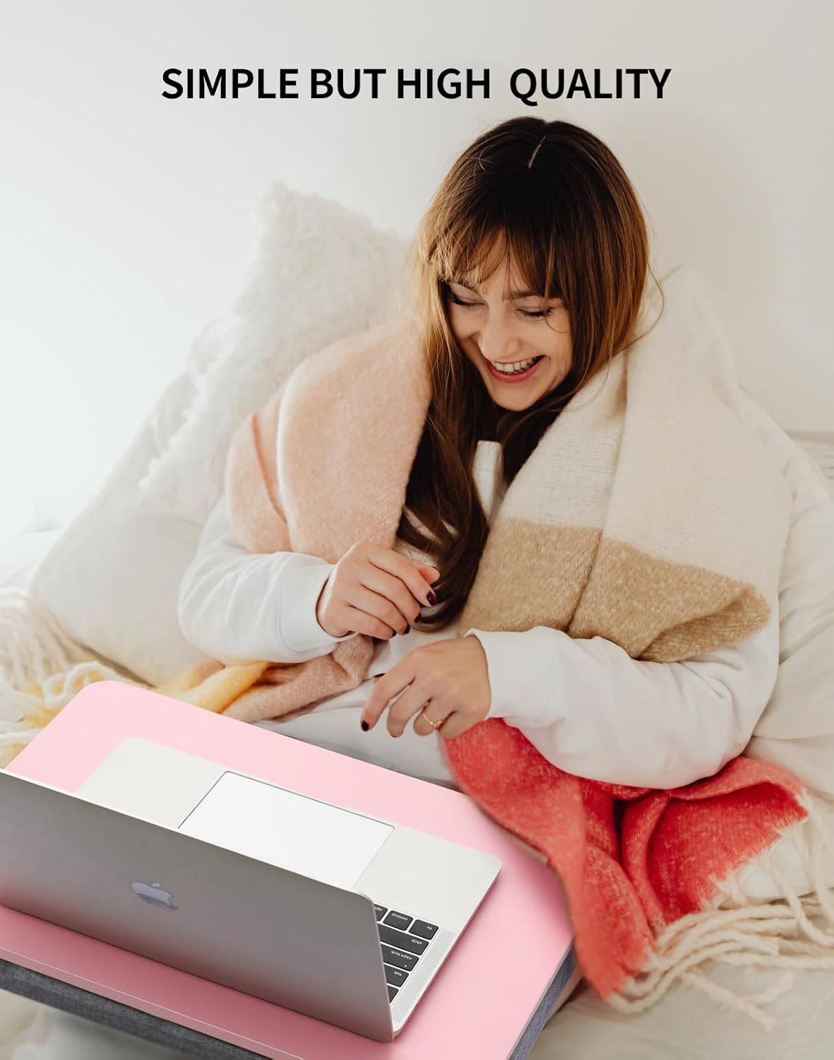Portable Lap Laptop Desk with Pillow Cushion, Fits up to 15.6 inch Laptop, Lap Stand for Bed & Couch & Carpet, Book Tablet/Drawing Board/Computer Laptop Stand - Pink