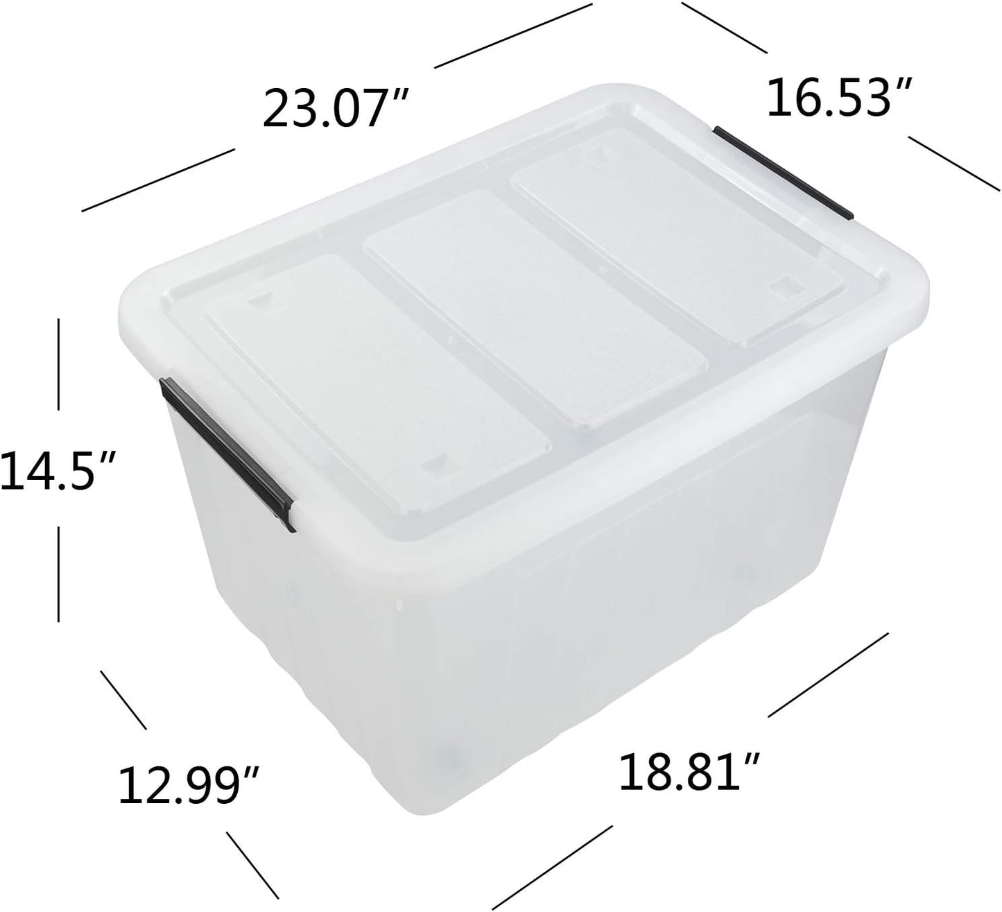 4 Pack Large Plastic Storage Boxes, Large Lidded Storage Bins with Wheels, 70 L