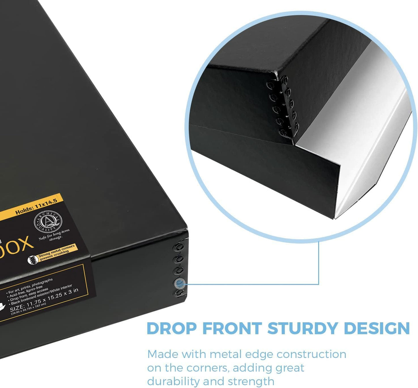 Lineco, 11x14 Black Museum Archival Storage Box, Drop Front Design, 11.75x15.25x3 in, Acid-Free with Metal Edge, Preserves Picture Longevity, Organize Photos Documents, Crafts, DIY, 2 Pack