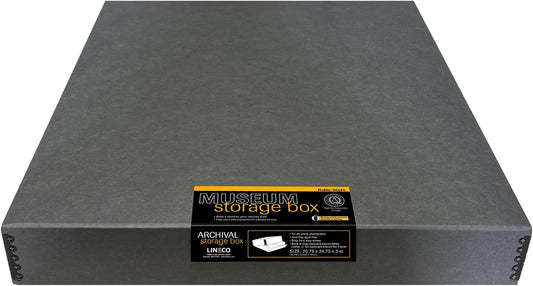 Lineco Museum Archival Storage Box, 20.75x24.75x3 in. Drop Front Design. Acid-Free with Metal Edge. Organize Photos, Pictures, Prints, Documents, Crafts, DIY. Gray, 1 Pack