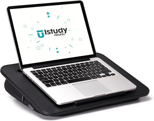 Lap Desk with Washable Cushion – Fits up to 15.6-in Laptops – Portable Laptop Desk & Stand –Bed desks & Tray for Writing, Reading, Working, Gaming on Bed, Couch, Floor – Istudyniture -Smal, Black
