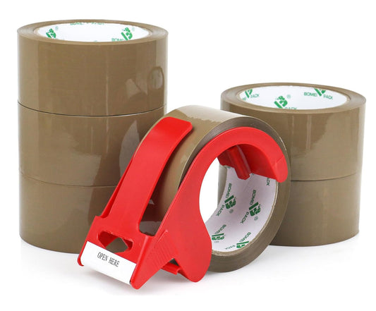 BOMEI PACK Brown Packing Tape with Dispenser, 2.6 Mil 1.88 Inch x 60 Yards, 6 Refills Rolls Moving Tape for Box Packaging, Shipping and Storage