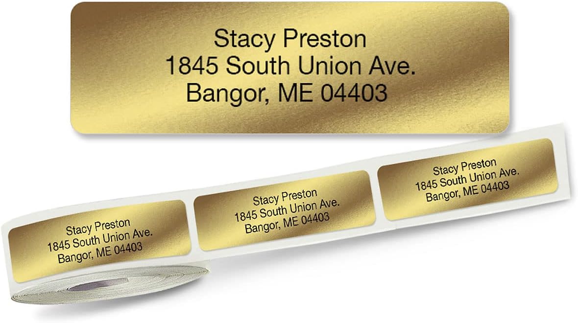 Colorful Images Gold Metallic Foil Rolled Return Address Mailing Labels with Dispenser, Customize with Name & Shipping Address, 500 Self Adhesive, Easy Peel Sticker Label Roll, 3/4" x 2 1/2"