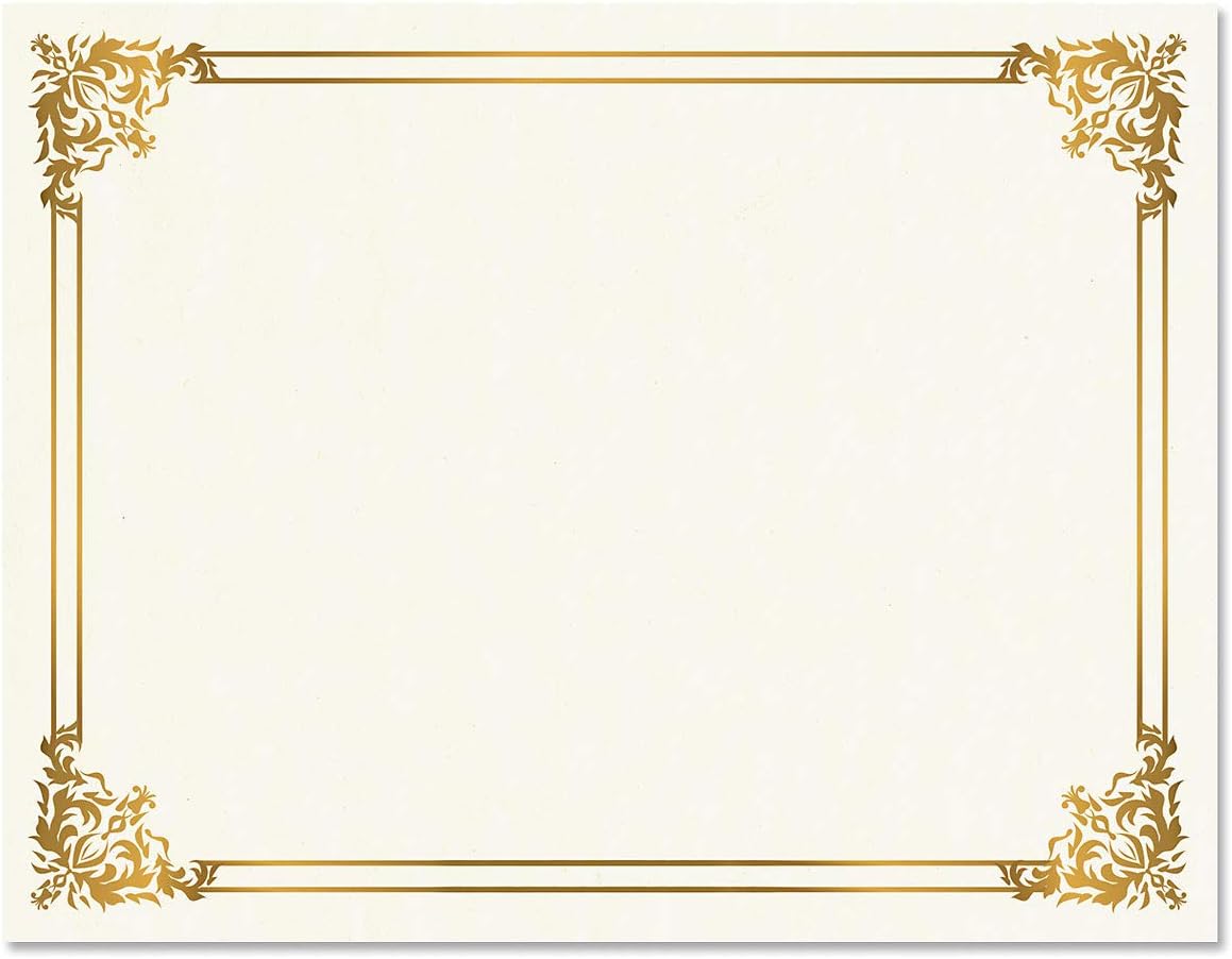 Empire Gold & White Parchment Certificate Papers - Pack of 100, Not FOIL, Laser & Inkjet Printer Compatible, For Office, Business Awards, Graduation, School Diplomas, 8-1/2" x 11" on 60 lb.Text Stock
