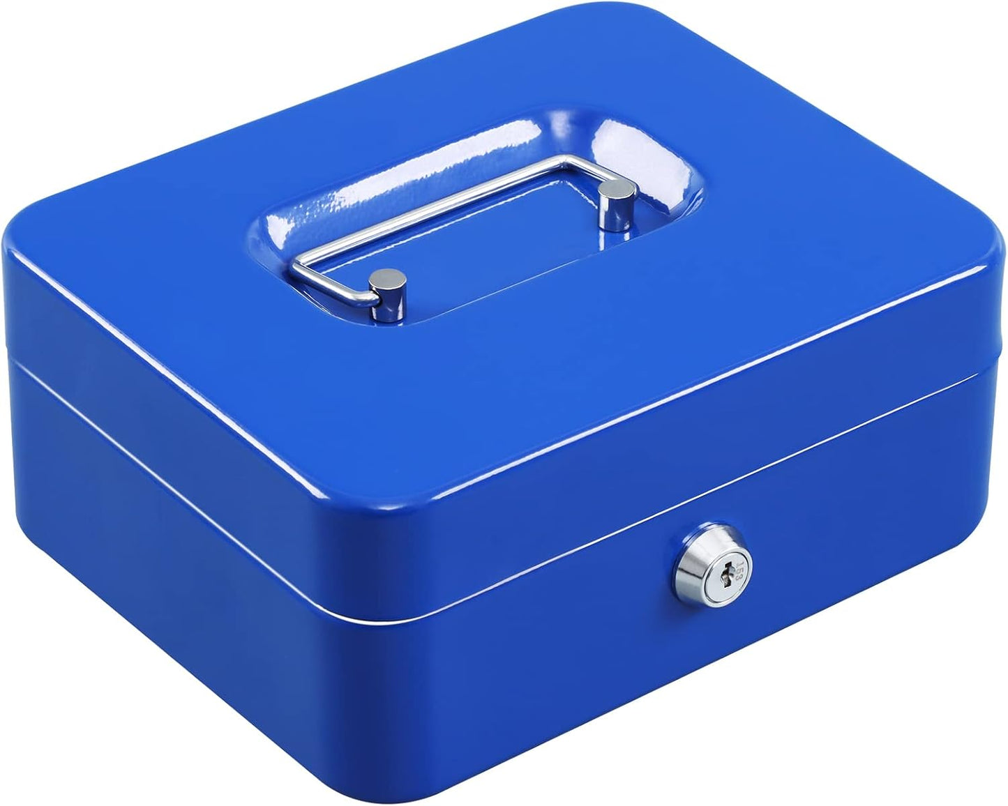 xydled Locking Steel Medium Cash Box with Removable Coin Tray and Key Lock,7.87"x 6.30"x 3.54",Blue