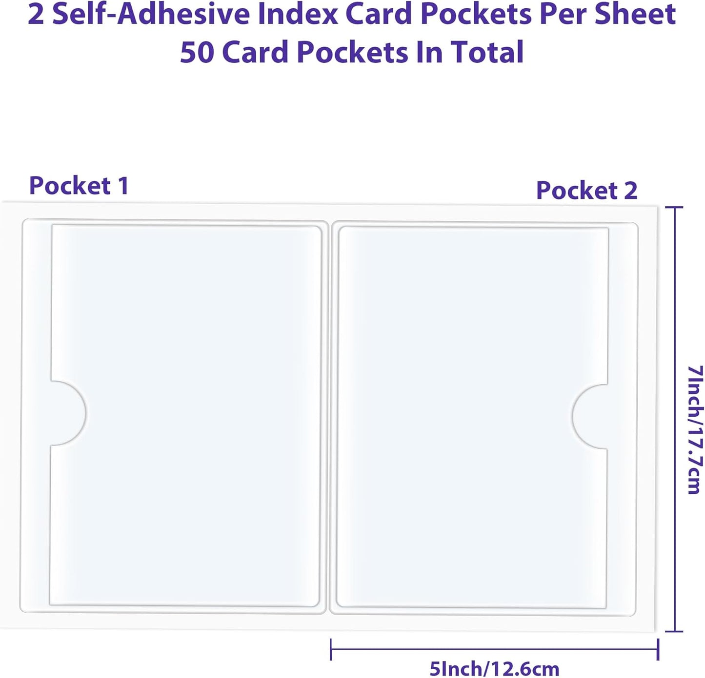 TOTiyea 50 Pack Clear Adhesive Pockets for Index Card Sleeves and Planners, Top Loading, Plastic Label Holder for Note Cards (5x7 Inches)