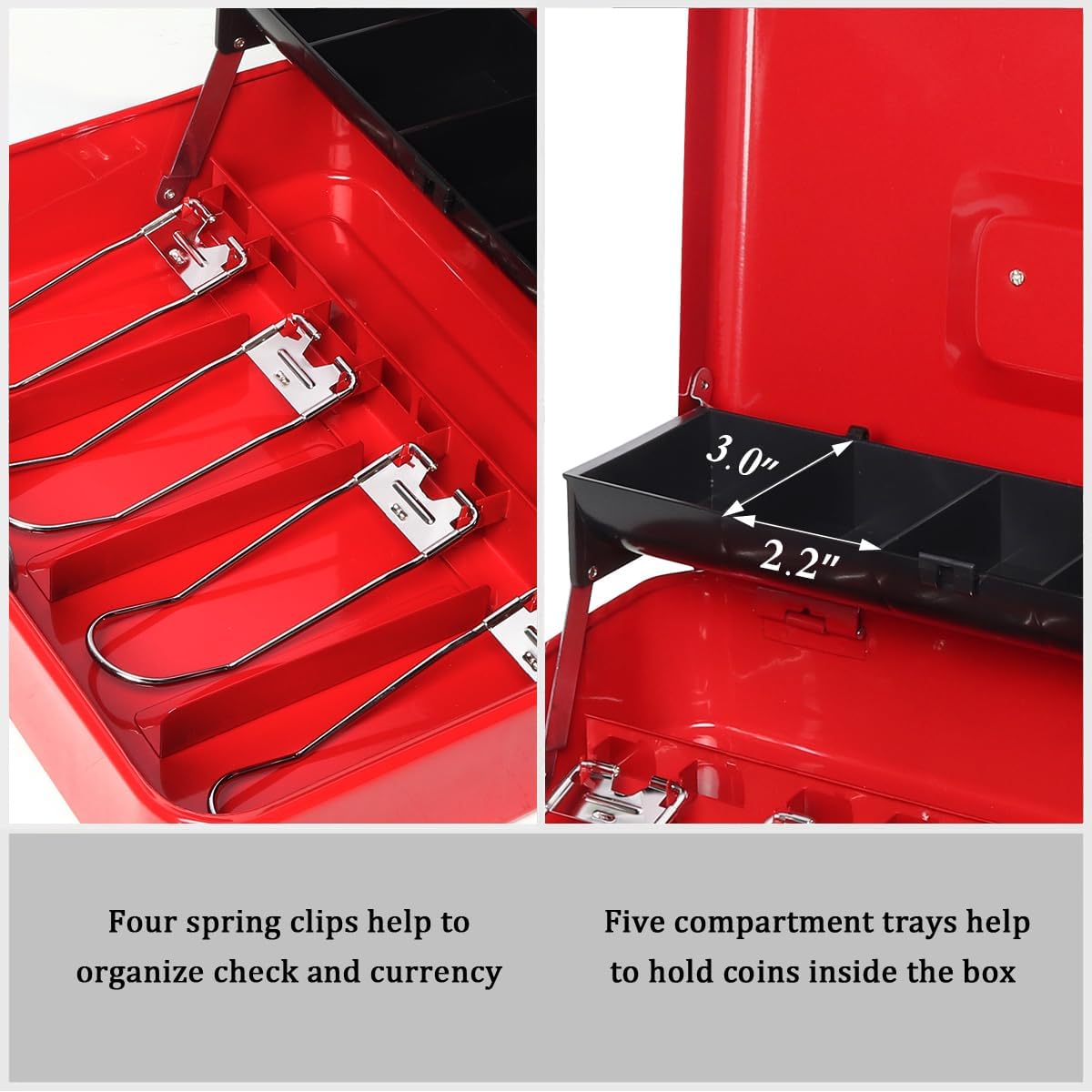 Jssmst Cash Box with Money Tray and Lock - Red Cash Box with Combination Lock Safe Money Box Large, Locking Cash Register Drawer Box, 11.8'' x 9.5'' x 3.5'', SM-CB005RED