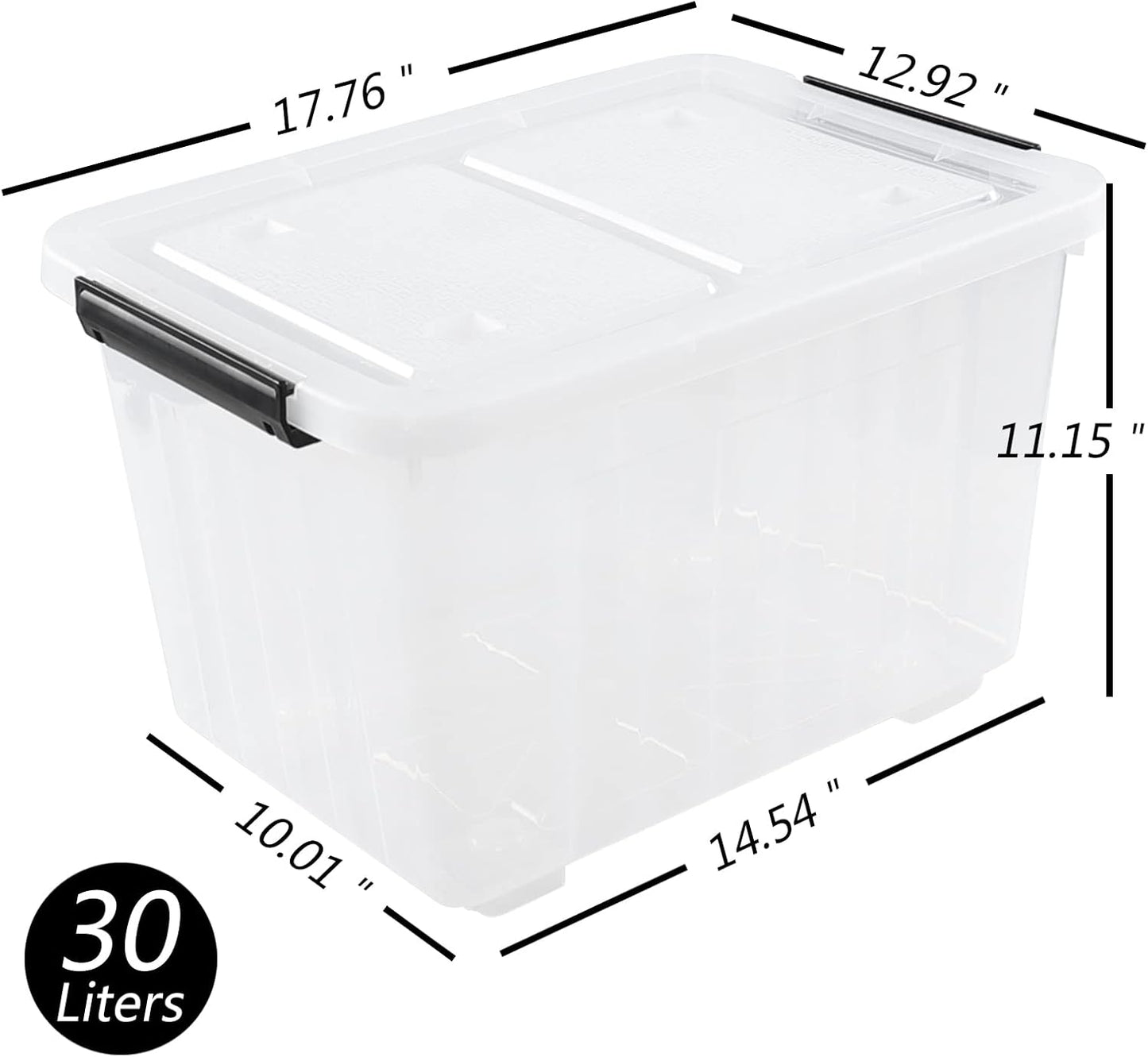 Farmoon 4 Pack 30 Quart Plastic Latching Storage Box Bin with Wheels, Clear