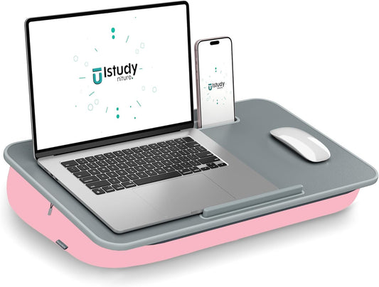 Lap Desk with Washable Cushion – Fits up to 17-In Laptops – Portable Laptop Desk & Stand – Bed desks & Tray for Writing, Reading, Working, Gaming on Bed, Couch, Floor – Istudyniture - Large, Rose Pink