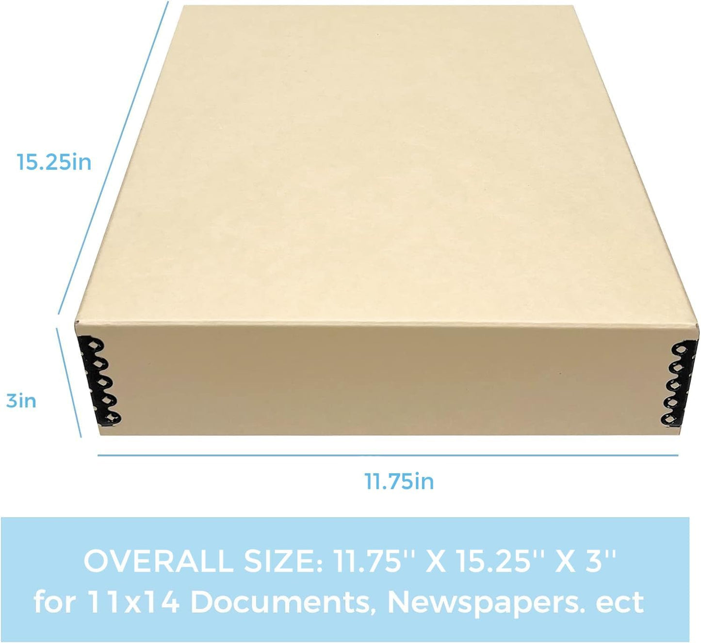 Lineco Museum Archival Storage Box, 11.75x15.25x3 in. Drop Front Design. Acid-Free with Metal Edge. Organize Photos, Pictures, Prints, Documents, Crafts, DIY. Tan, 2 Pack