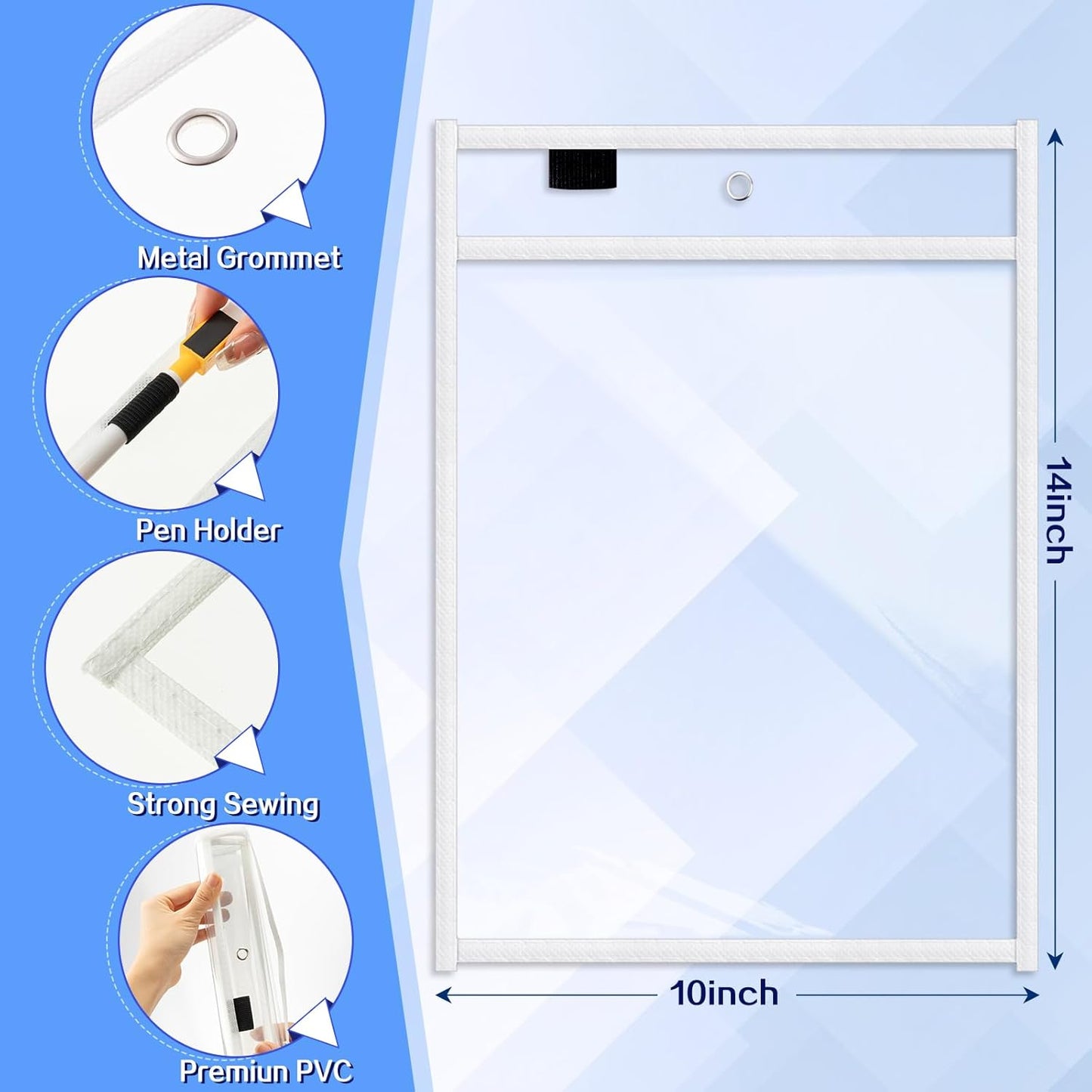 Seajan 120 Pcs Clear Dry Erase Pockets Plastic Sleeves for Paper 14 x 10 Inch Reusable Job Holder Shop Ticket Holders Order Pockets Organizer Teacher Supplies for Classroom (White)