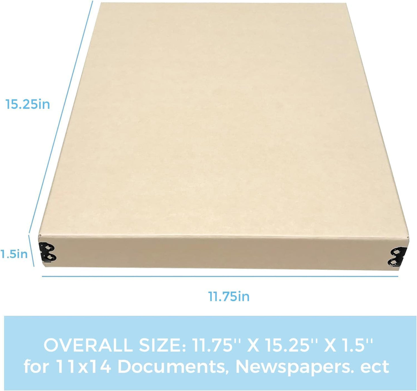 Lineco Museum Archival Storage Box, 11.75x15.25x1.5 in. Drop Front Design. Acid-Free with Metal Edge. Organize Photos, Pictures, Prints, Documents, Crafts, DIY. Tan, 2 Pack