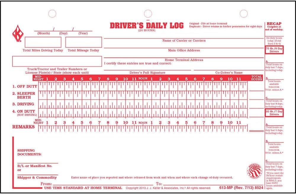 Deluxe Duplicate Driver Daily Log 10-pk. with Detailed DVIR & Daily Recap - Shrinkwrapped Loose-Leaf Format, 2-Ply with Carbon, 8.5" x 5.5", 31 Sets of Forms Per Unit, J. J. Keller & Associates, Inc.