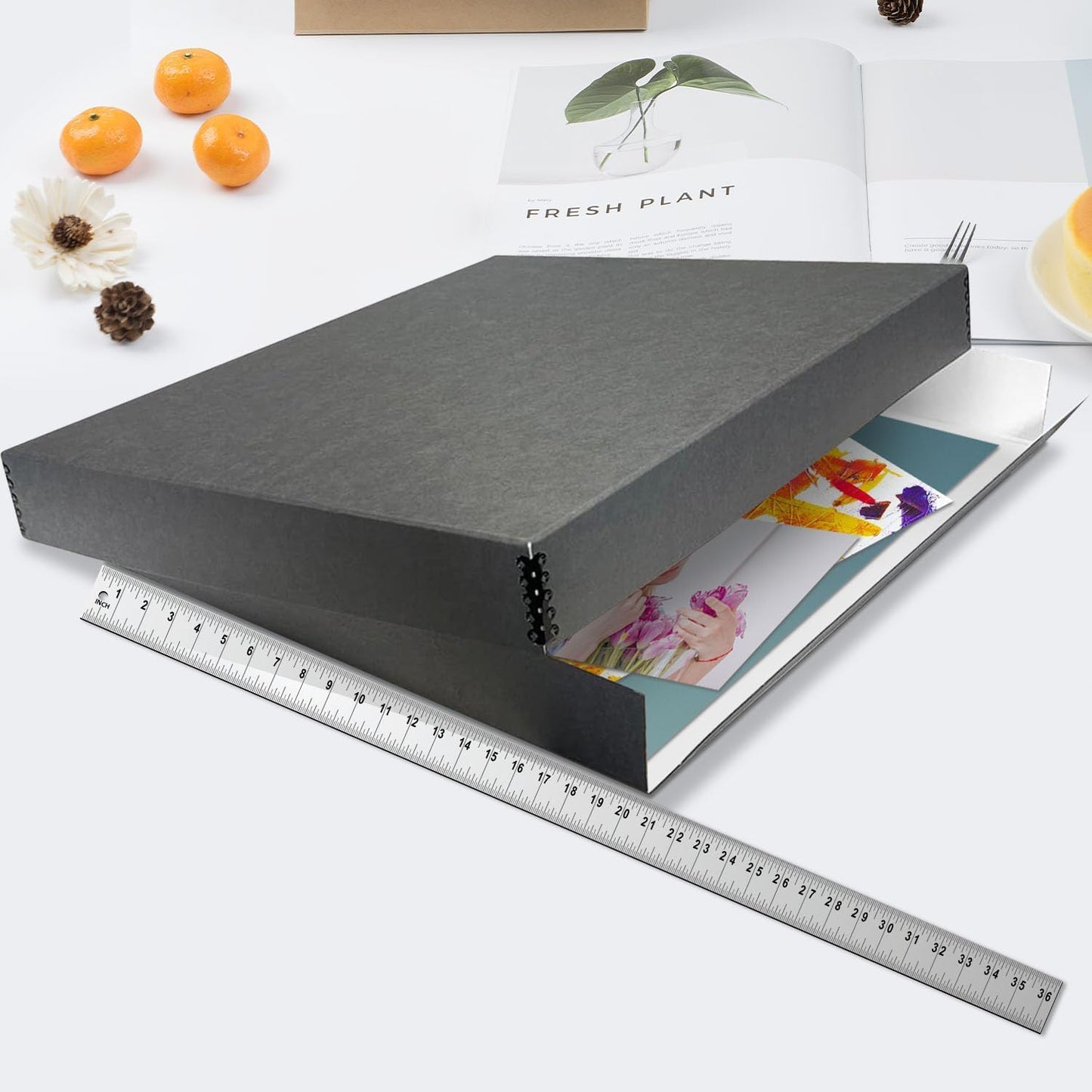 Lineco Museum Archival Storage Box, 20.75x24.75x3 in. Drop Front Design. Acid-Free with Metal Edge. Organize Photos, Pictures, Prints, Documents, Crafts, DIY. Gray, 2 Pack