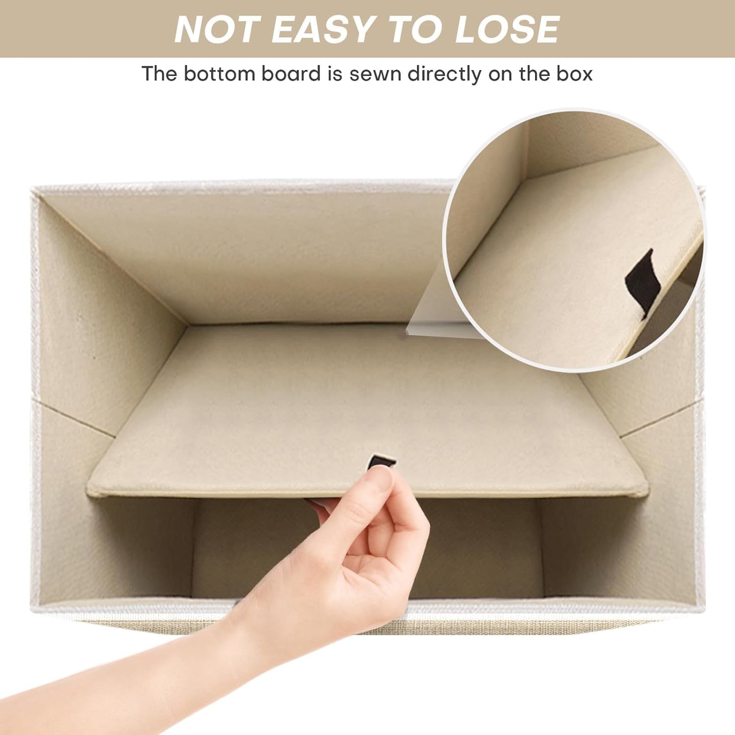 Large 17" 42 Quarts Collapsible Stackable Storage Bins with Lids [3-Pack] Foldable Fabric Linen Storage Boxes Cube, Closet Organizer Baskets with Label (16.7 x 12 x 12", Beige & White)