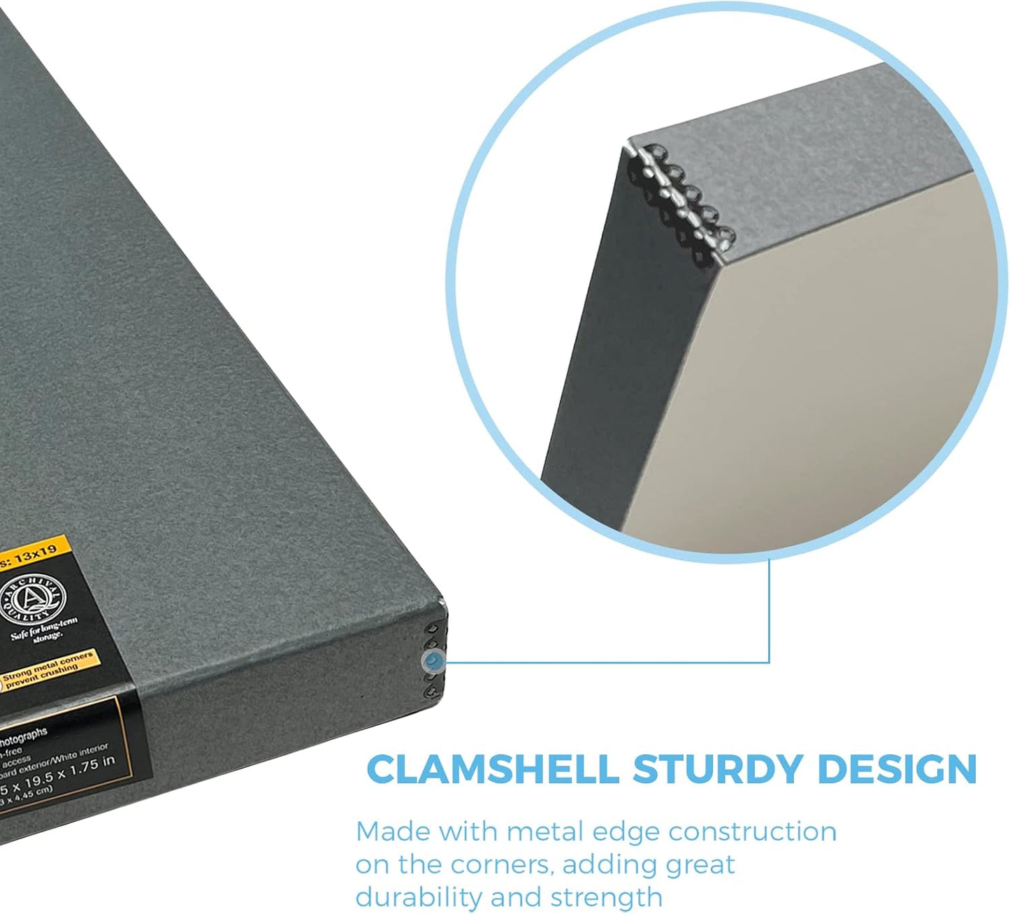 Lineco Folio Storage Box, Clamshell Design with Metal Edge. 13.5x19.5x1.75 Inches, Archival Boxboard, Preserve Photos, Cards, Magazines, Documents, Art, Ephemera, Family Records, Gray, Pack of 2