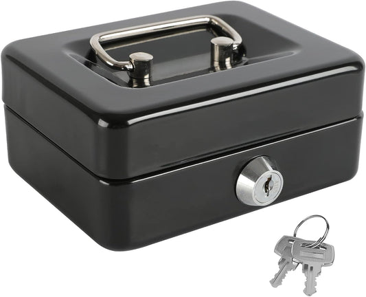 xydled Locking Steel Mini Cash Box with Removable Coin Tray and Key Lock for Kids,4.92" x 3.74" x 2.36",Black