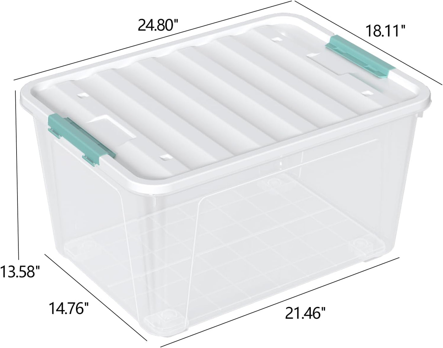 85 Quart (21 Gallon) Clear Large Plastic Storage Latch Box with Lid, Plastic Storage Bins with Wheels, 4-Pack