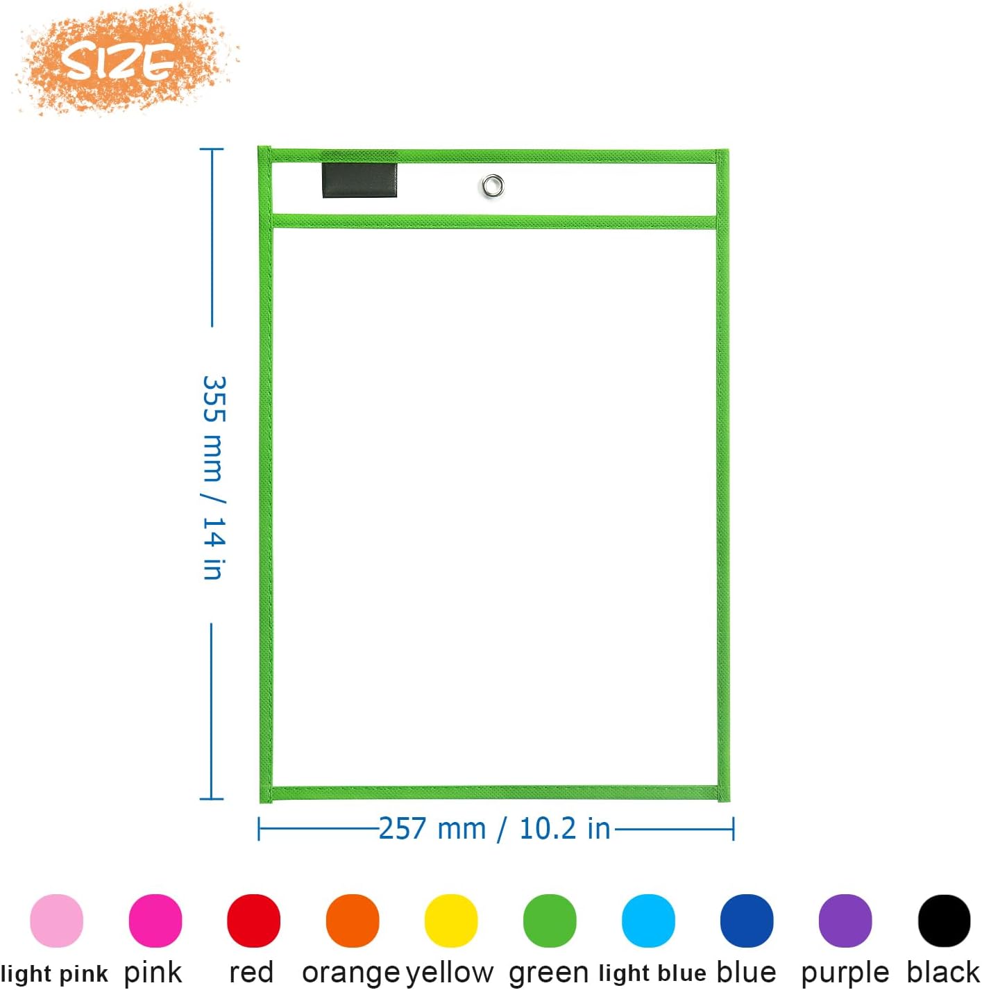 20 Pack Dry Erase Pockets with Rings, 10 x 14 Inch Ticket Holders Clear Plastic Sleeves Sheet Protectors for Teacher Classroom Sleeves, 10 Assorted Colors