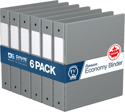 Premium Economy 6-Pack 3-Ring Binders for School or Office, Round-Ring Binders, 1.5 Inch, Gray
