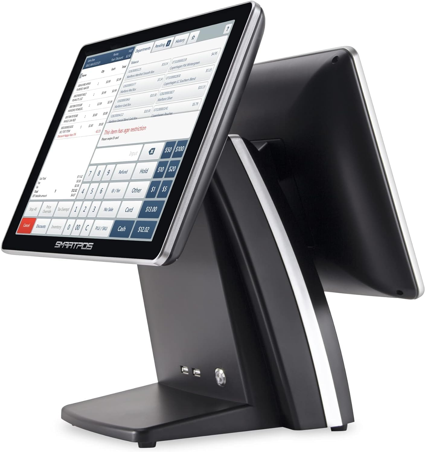 All-in-One SmartPOS-129 Professional Cash Register for Small Business, POS Bundle Includes: Cashier Touch Screen Monitor, Customer-Facing Display, Cash Drawer, Scanner, Printer