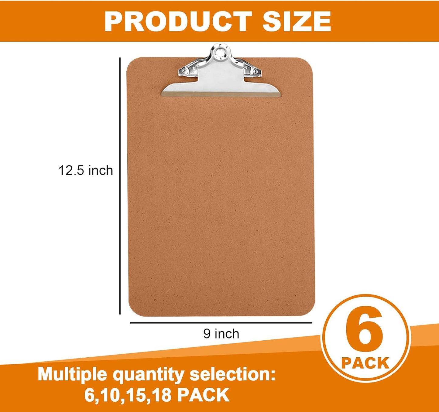 HERKKA 6 Pack Hardboard Office Clipboards - A4 Letter Size, ECO Friendly